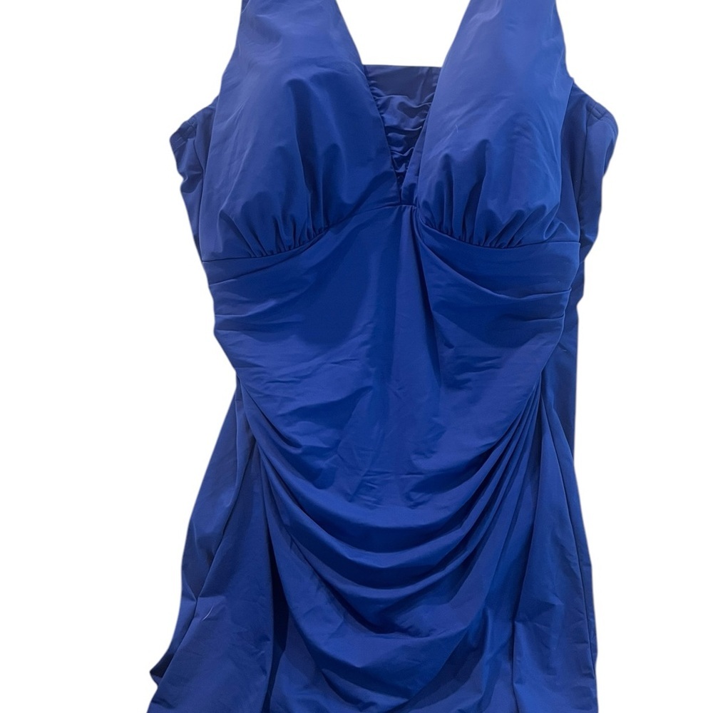 Lands' End Deep Blue Ruched One-Piece Swimsuit